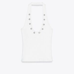 ZARA White Eyelet Halter Top